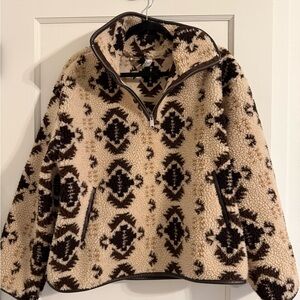 H&M Cream and Brown Fleece Jacket